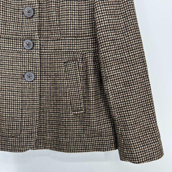 Banana Republic Houndstooth Blazer Jacket 8 Linen Wool Button Down Brown Tan - Picture 5 of 7